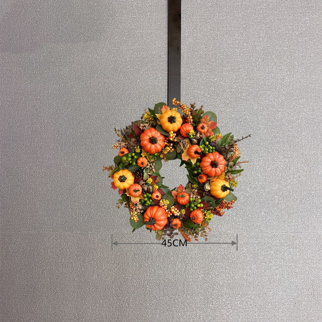 Artificial Pumpkin Wreath for Front Door Decor - Fall Harvest Festival