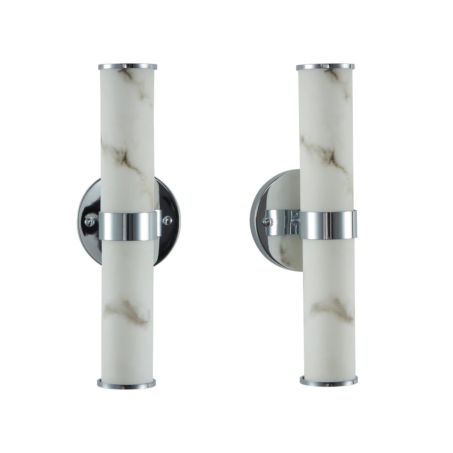 Set of 2 Modern Marble Texture Wall Sconces - Chrome Trim