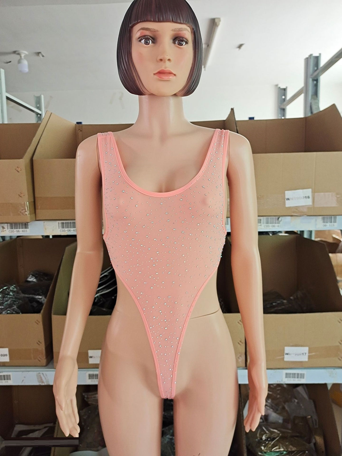 Sexy Ladies One-Piece Lingerie Bodysuit with Spot Drill Design