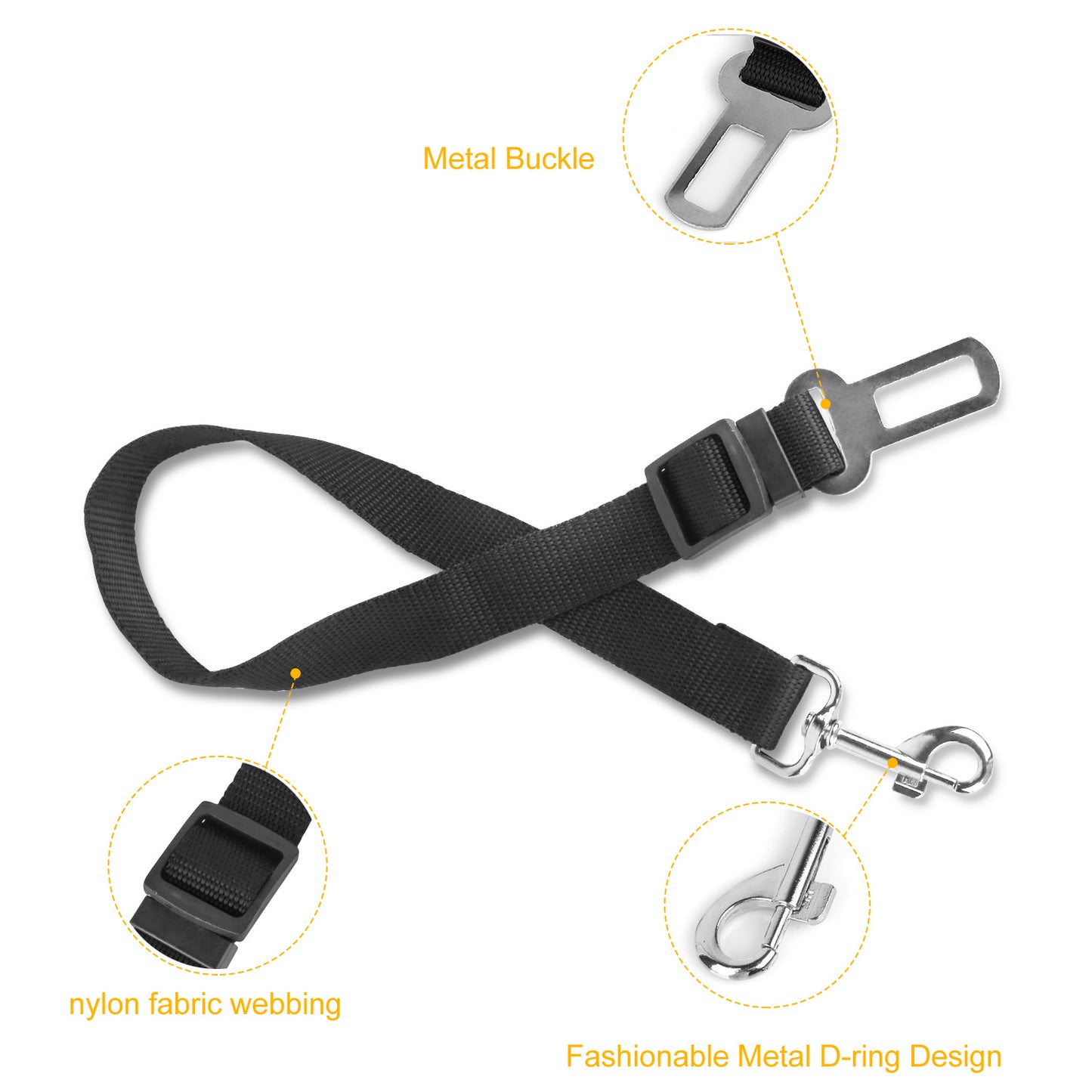 Adjustable Car Seat Belt for Pets - 2 Pack Nylon Safety Leash & Harness