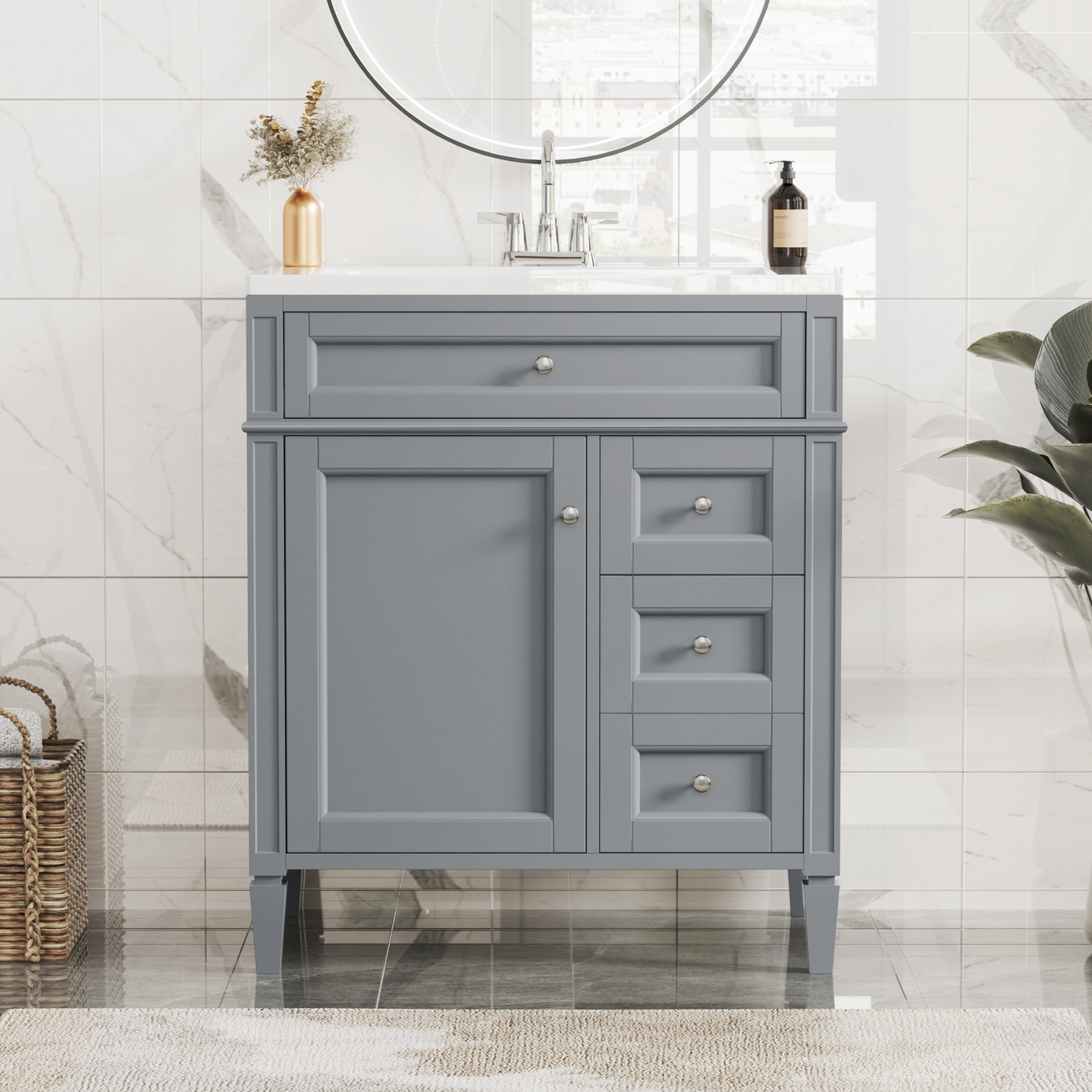 30 Bathroom Vanity With Top Sink, Modern Storage Cabinet 2 Drawers