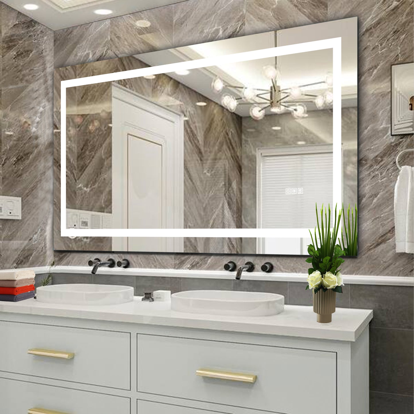 LED Bathroom Mirror 60x32 with Anti-Fog & Touch Sensor