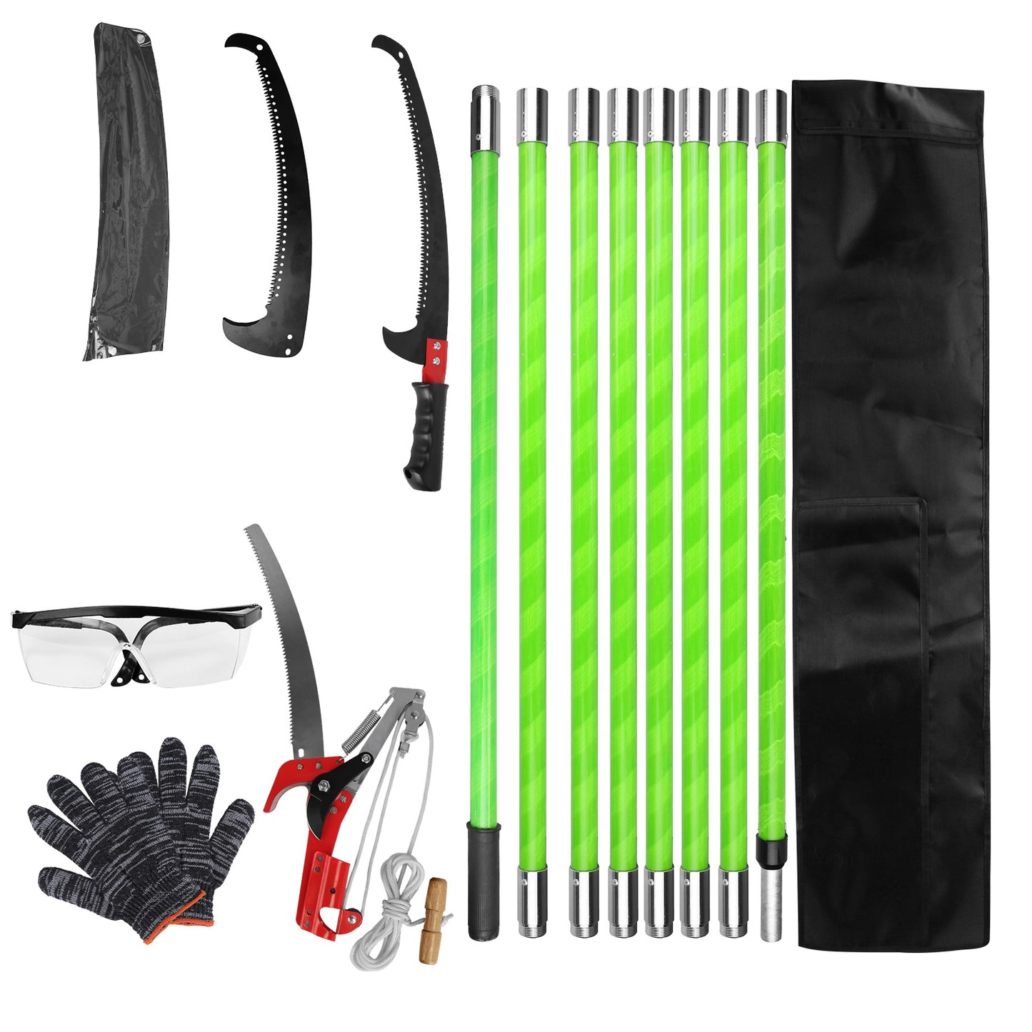 Extendable Manual Pole Saw with Pruner & Saw Blades for Tree Trimming