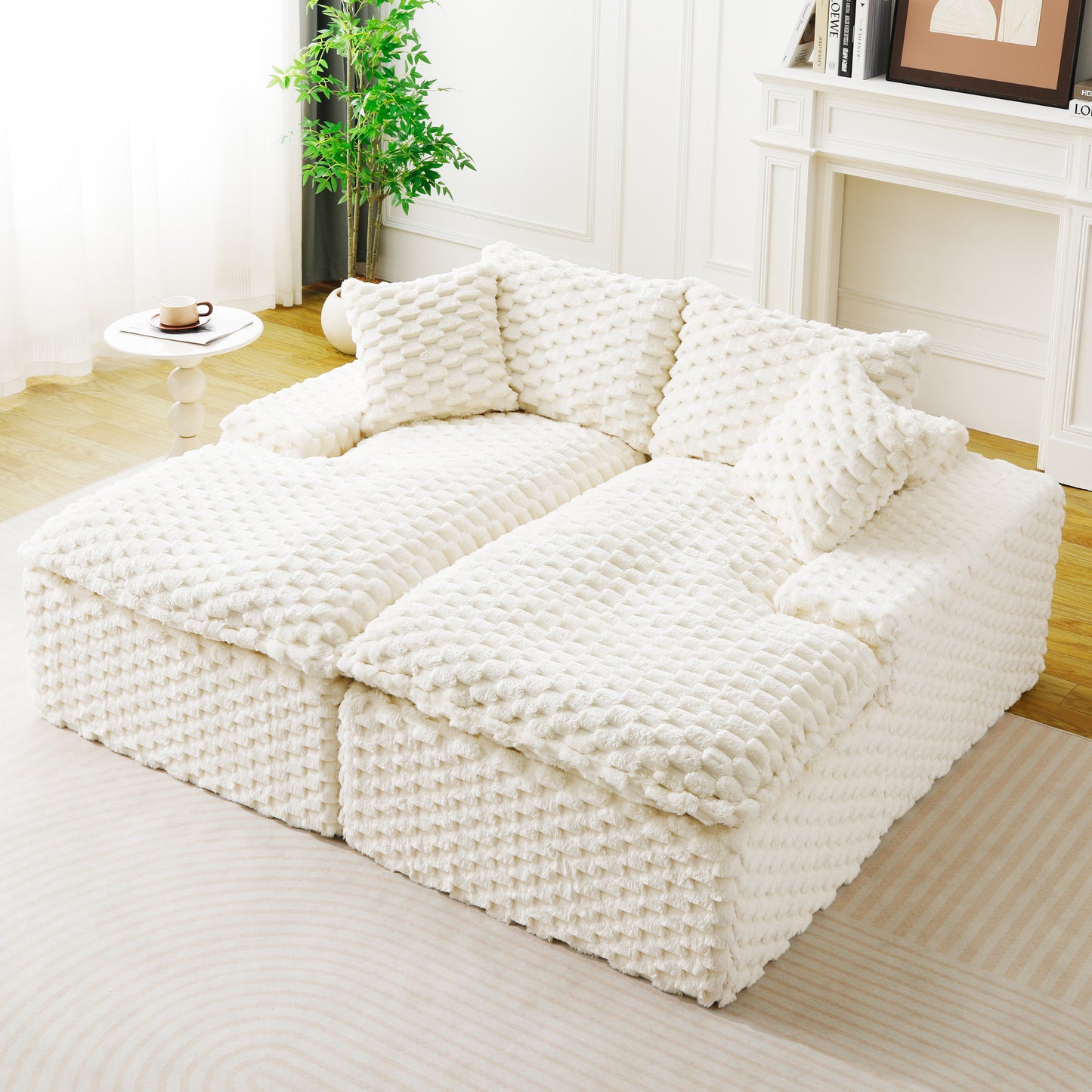 White Velvet Double Chaise Lounge - Multifunctional Sofa for 2