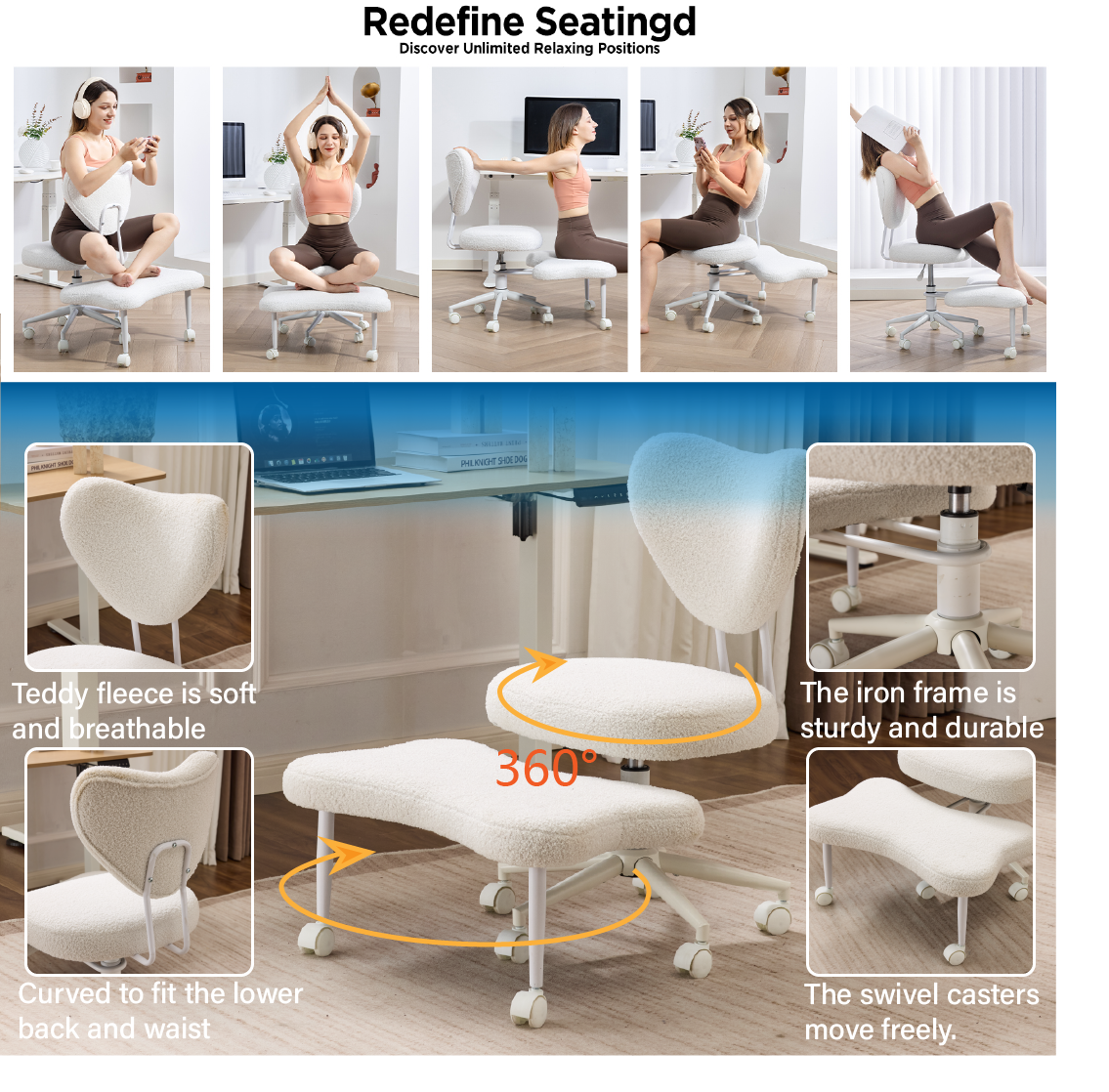 Ergonomic Meditation Chair with Lumbar Support - Beige