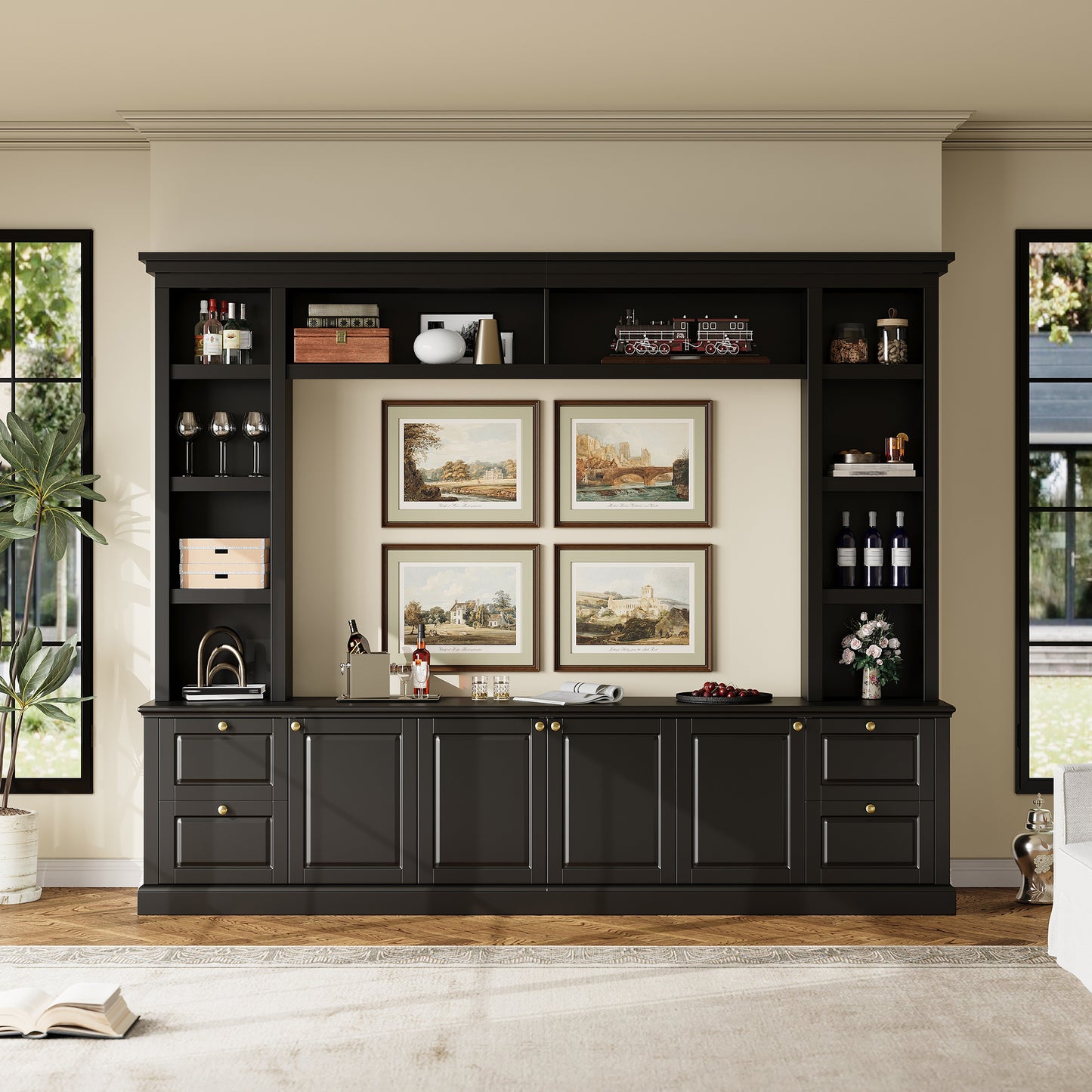All-in-One Modern TV Stand With Bookcase For TVs Up To 70 Inch,