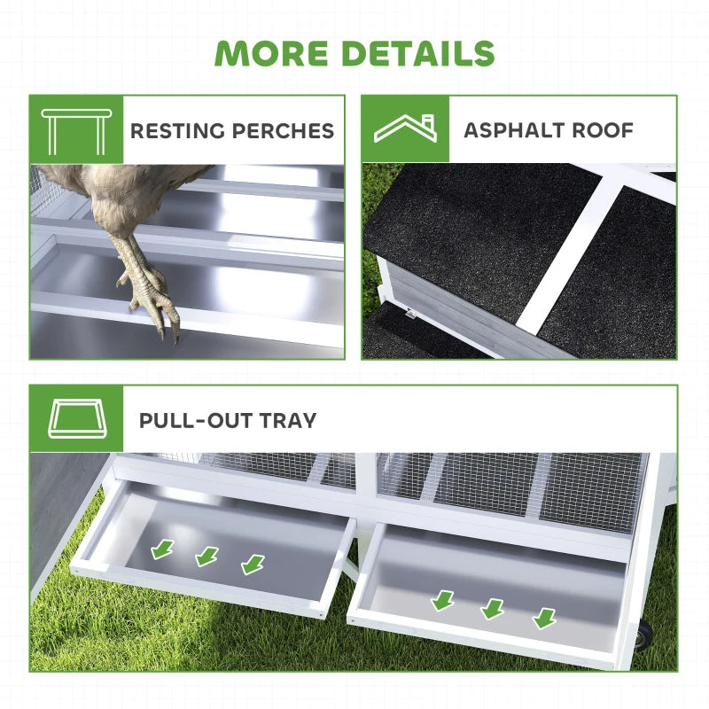 Wooden Chicken Coop with Wheels Handles 2 Nesting Boxes 4 Perches 2 Trays Gray