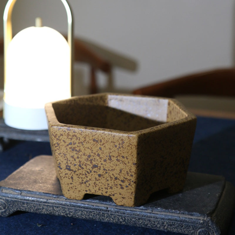 Purple Sand Flower Pot with Firewood Storage Square Bonsai Planter - Handmade