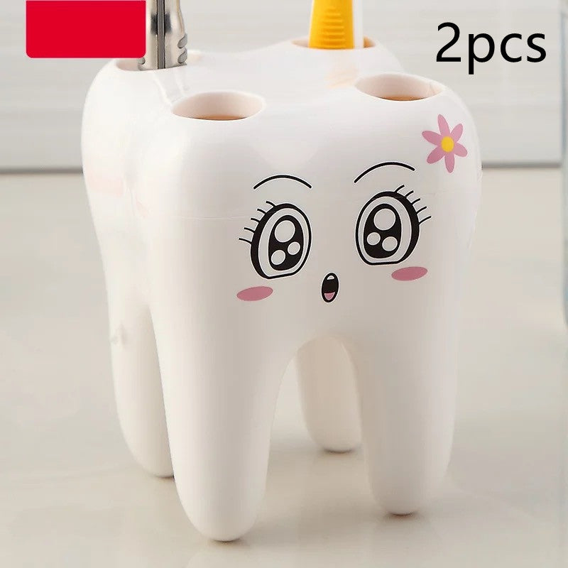Cute Cartoon Toothbrush Holder for Bathroom Storage - White