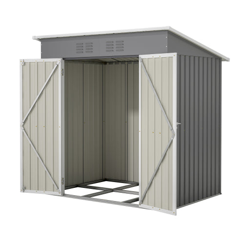 6x4 Outdoor Metal Garden Tool Storage Shed with Lockable Door and Floor Frame - Gray