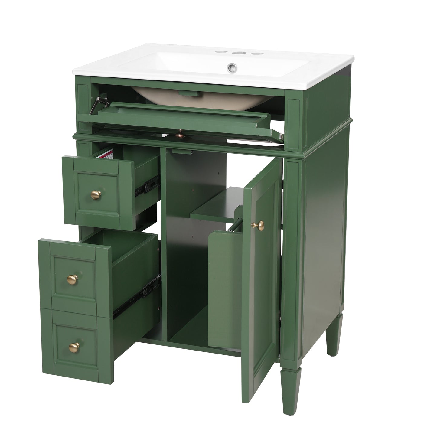 24'' Green Bathroom Vanity with Ceramic Sink & Storage Drawers