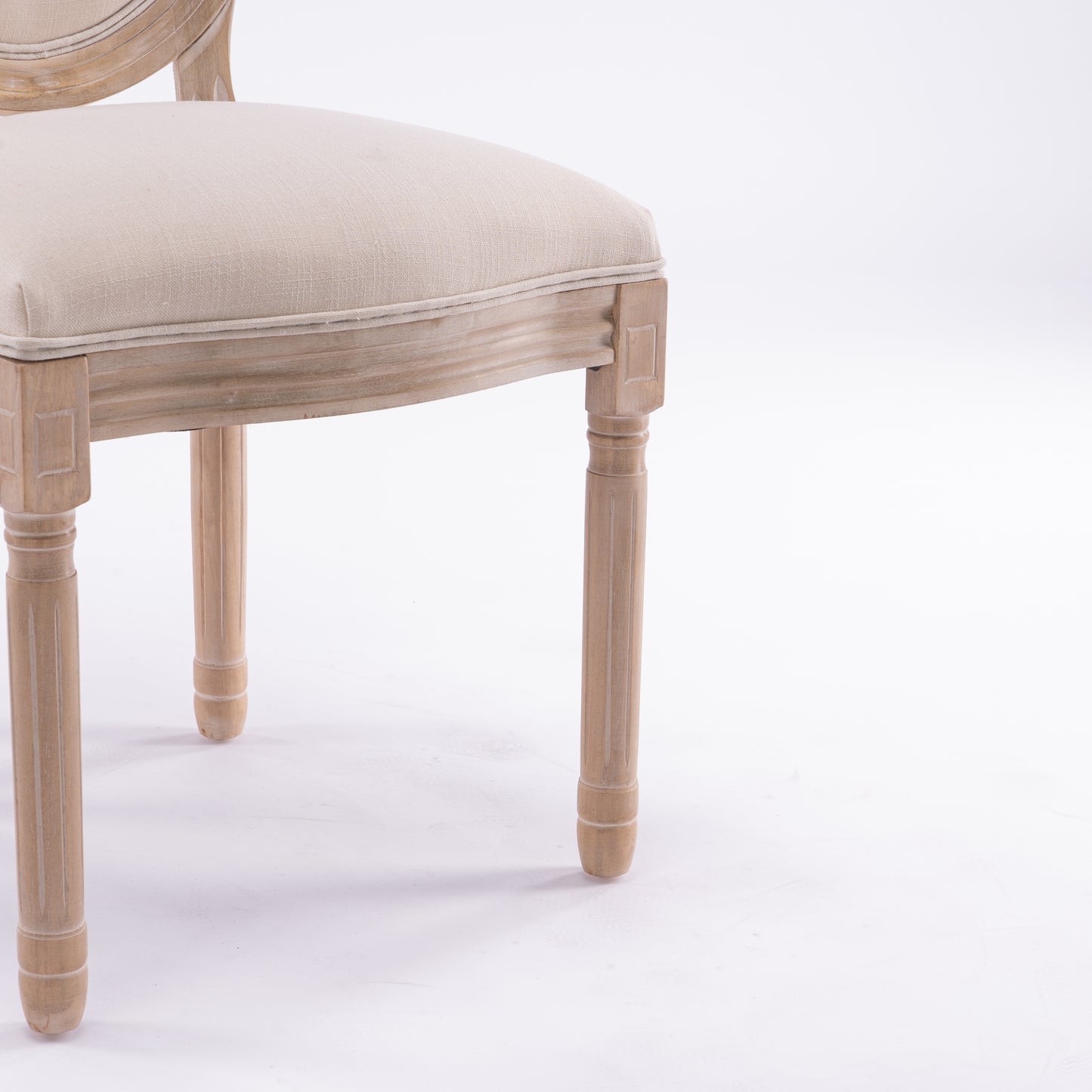 Beige French Style Solid Wood Frame Oval Back Dining Chairs - Set of 2