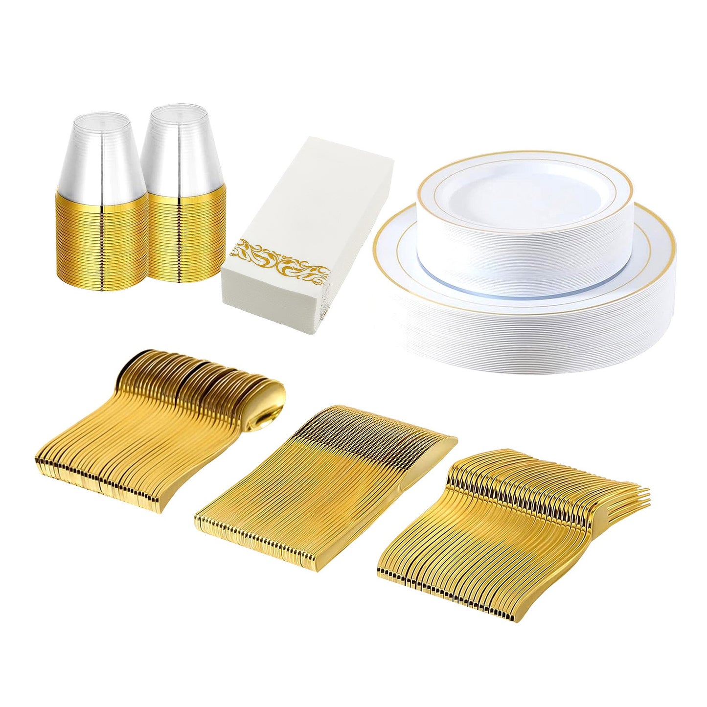 175-Piece Gold Disposable Dinnerware Set with Plates, Cups & Cutlery