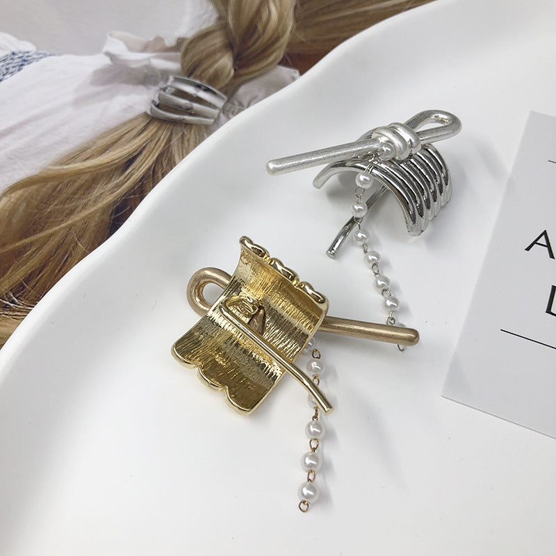 Metal Pearl Chain Hair Hook Ponytail Holder