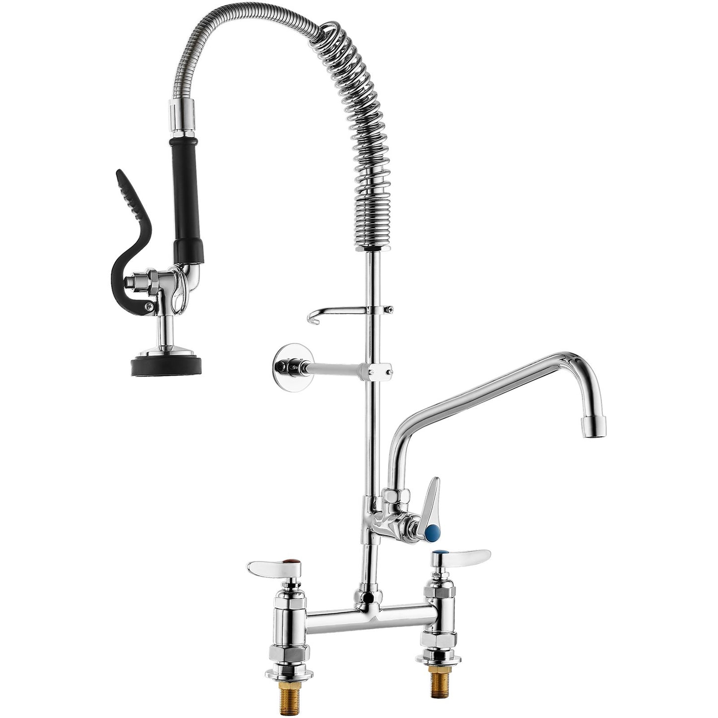 Deck-Mounted Commercial Kitchen Faucet with Pre-Rinse Sprayer