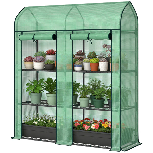 Mini Greenhouse with Three-Tier Plant Shelf - Green