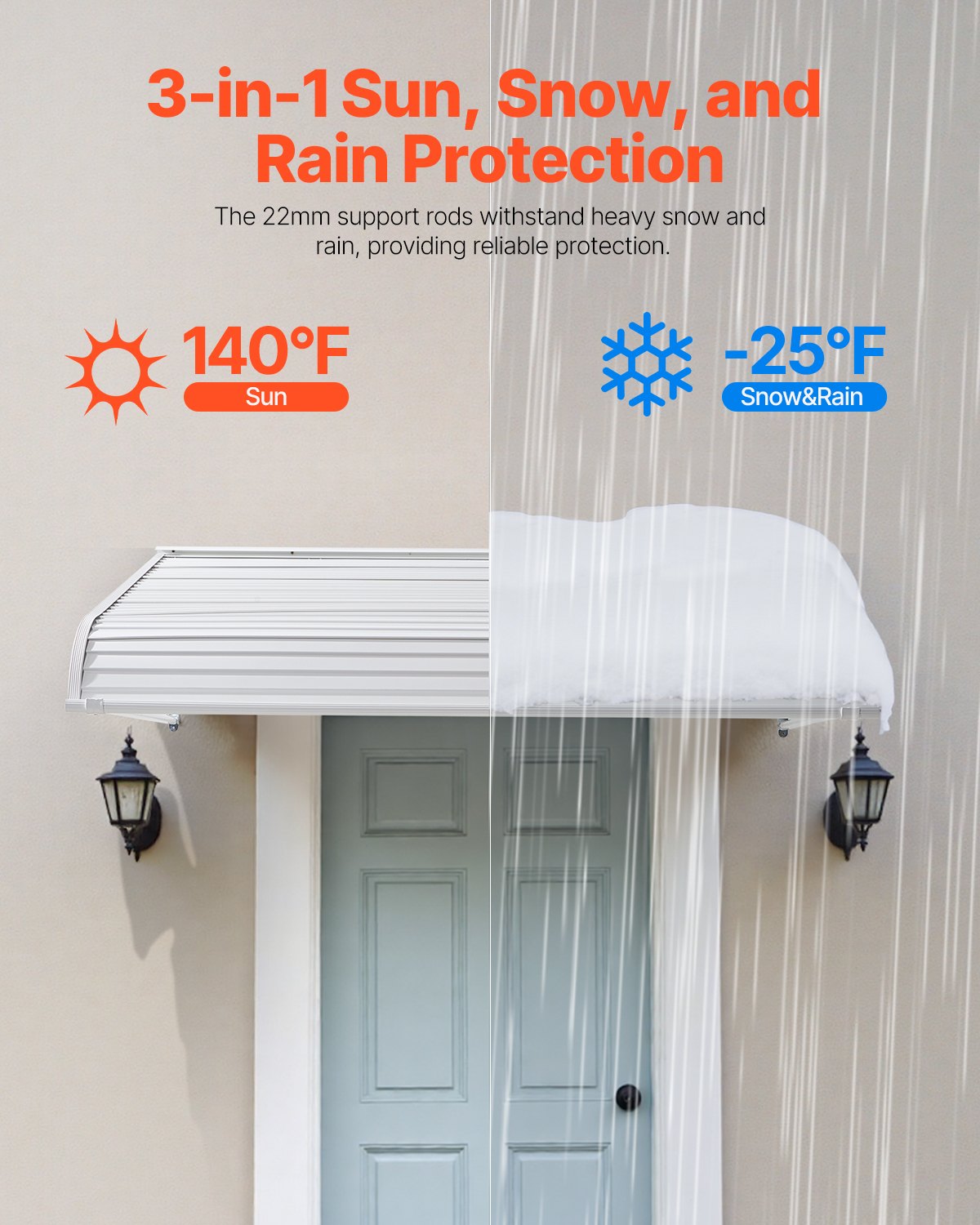 60x42 Inch Aluminum Door Awning Canopy - Anti-Rust Outdoor Protection
