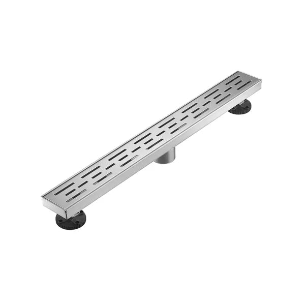 24 Inch Stainless Steel Shower Drain with Removable Brick Pattern Grate and Hair Strainer