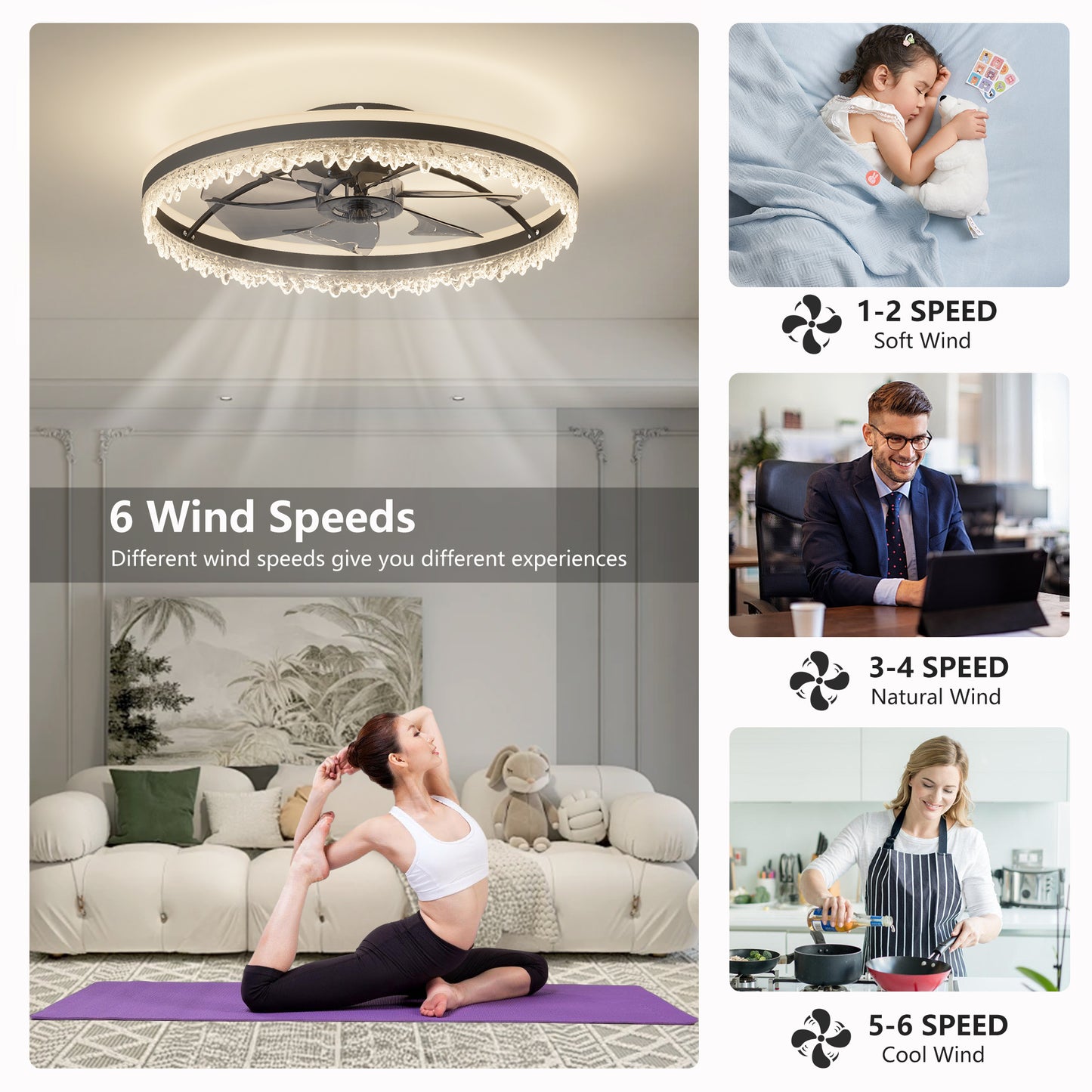 Modern LED Ceiling Fan with Light - 24" Dimmable, Remote Control, Quiet Design