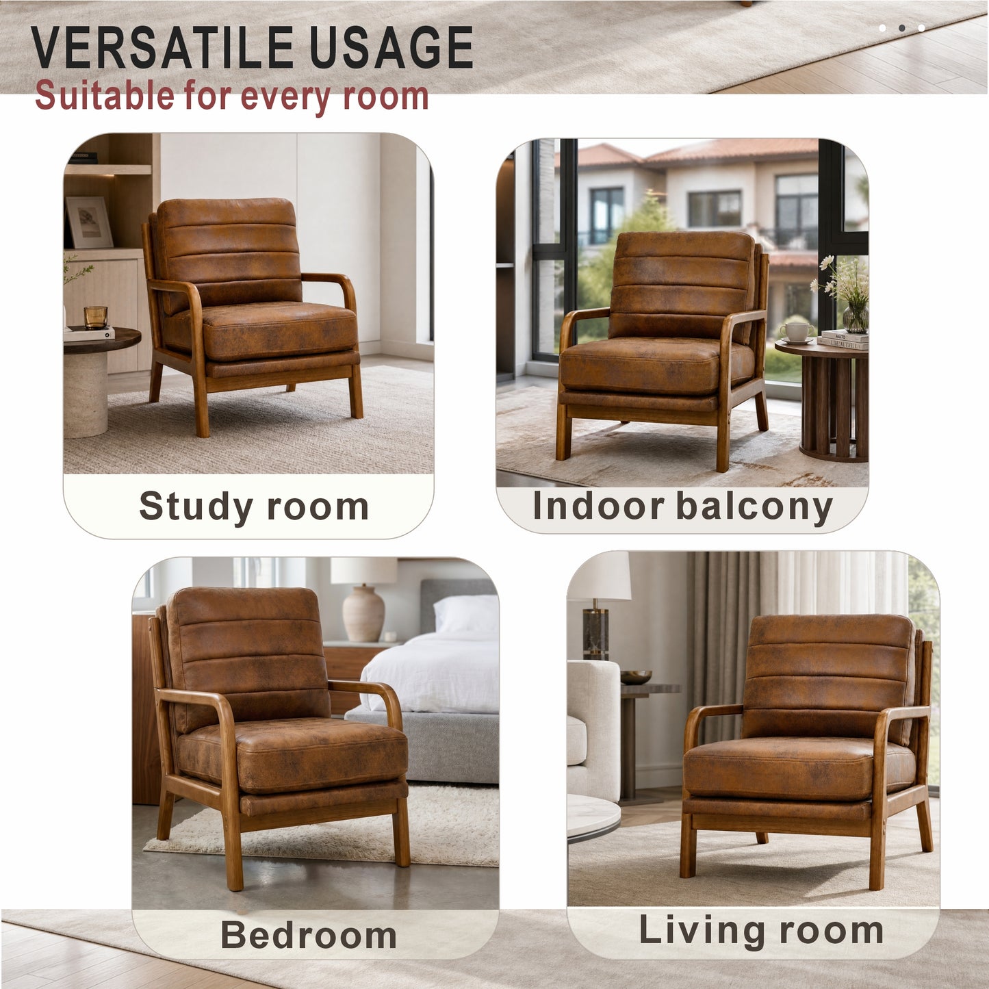 Mid-Century Modern Wood Armchair with Foil Fabric - Light Brown