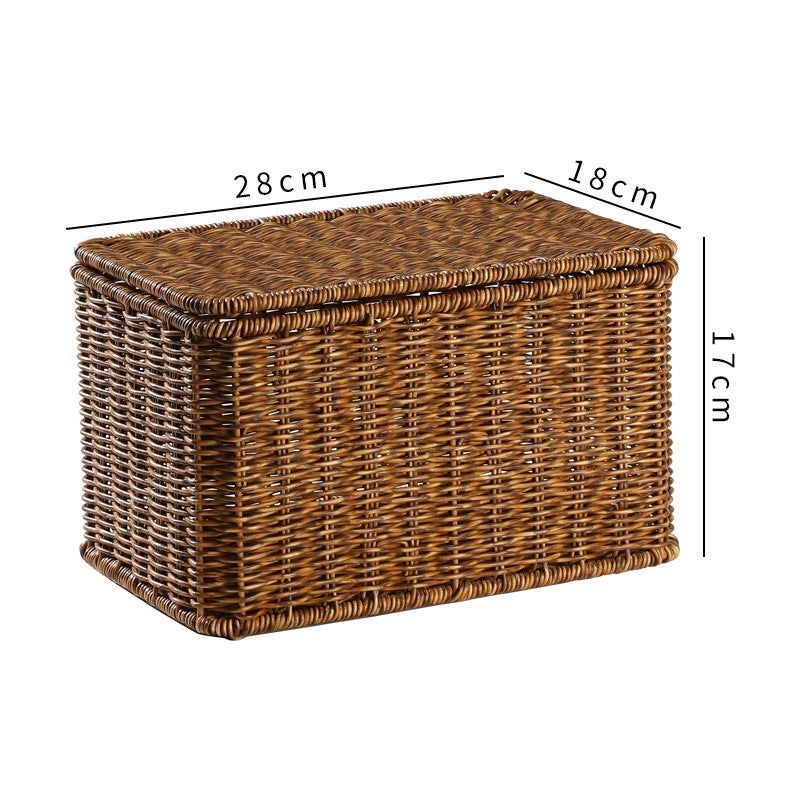 Rattan Woven Storage Basket with Lid - Large Home Organization Bin