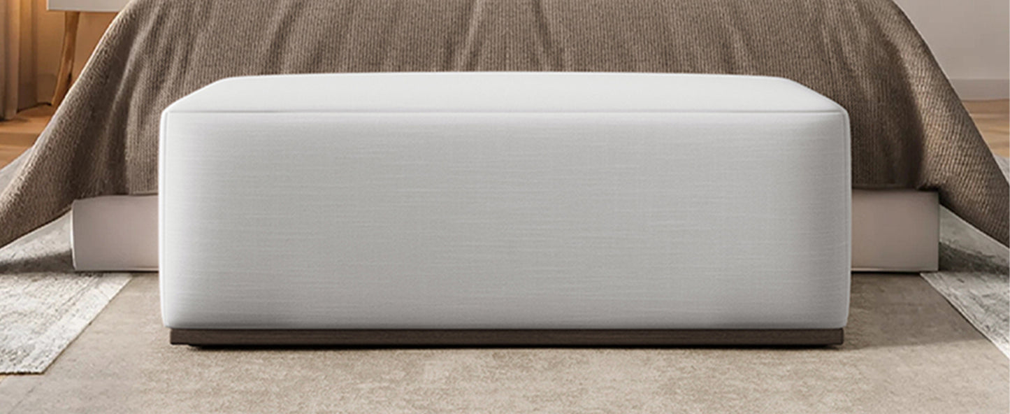 Elegant White Footstool - Comfortable Wooden Ottoman