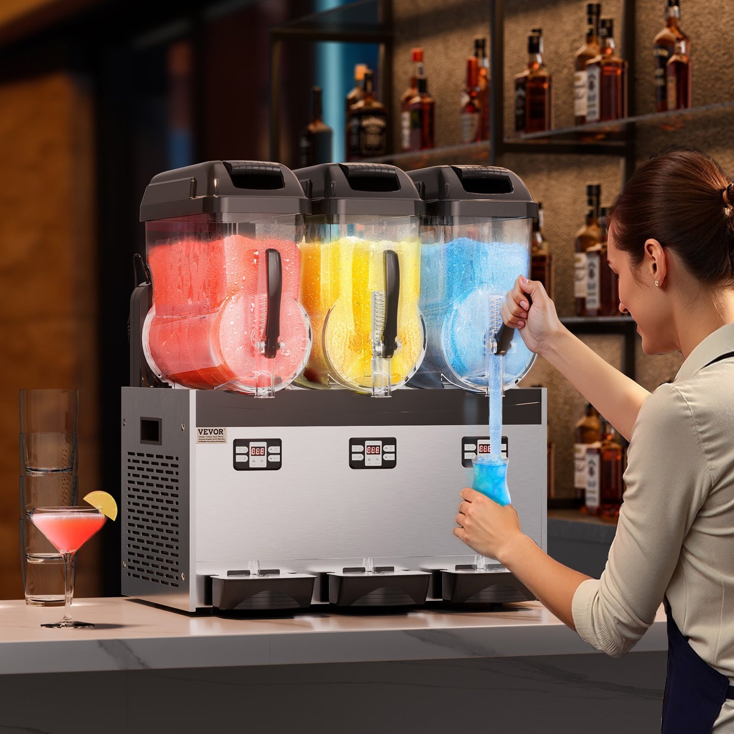 Commercial Slushy Machine 3 Tanks 12L Capacity for Frozen Drinks Margaritas