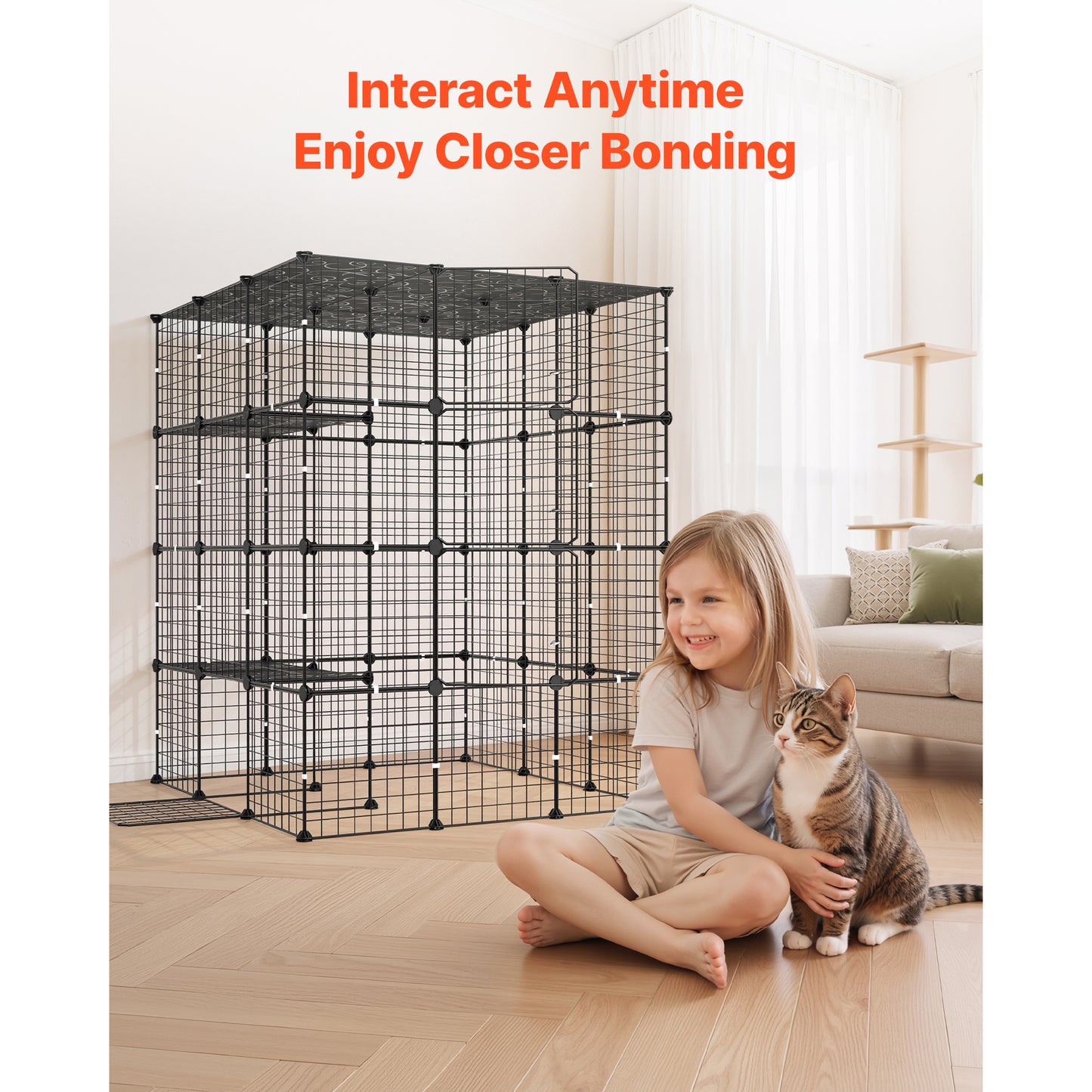 4-Tier Indoor Cat Playpen Enclosure with 4 Doors - Large Exercise Cage for 2-3 Cats