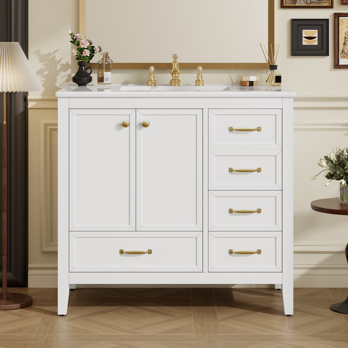 36" Bathroom Vanity with Sink and Soft-Closing Doors - White