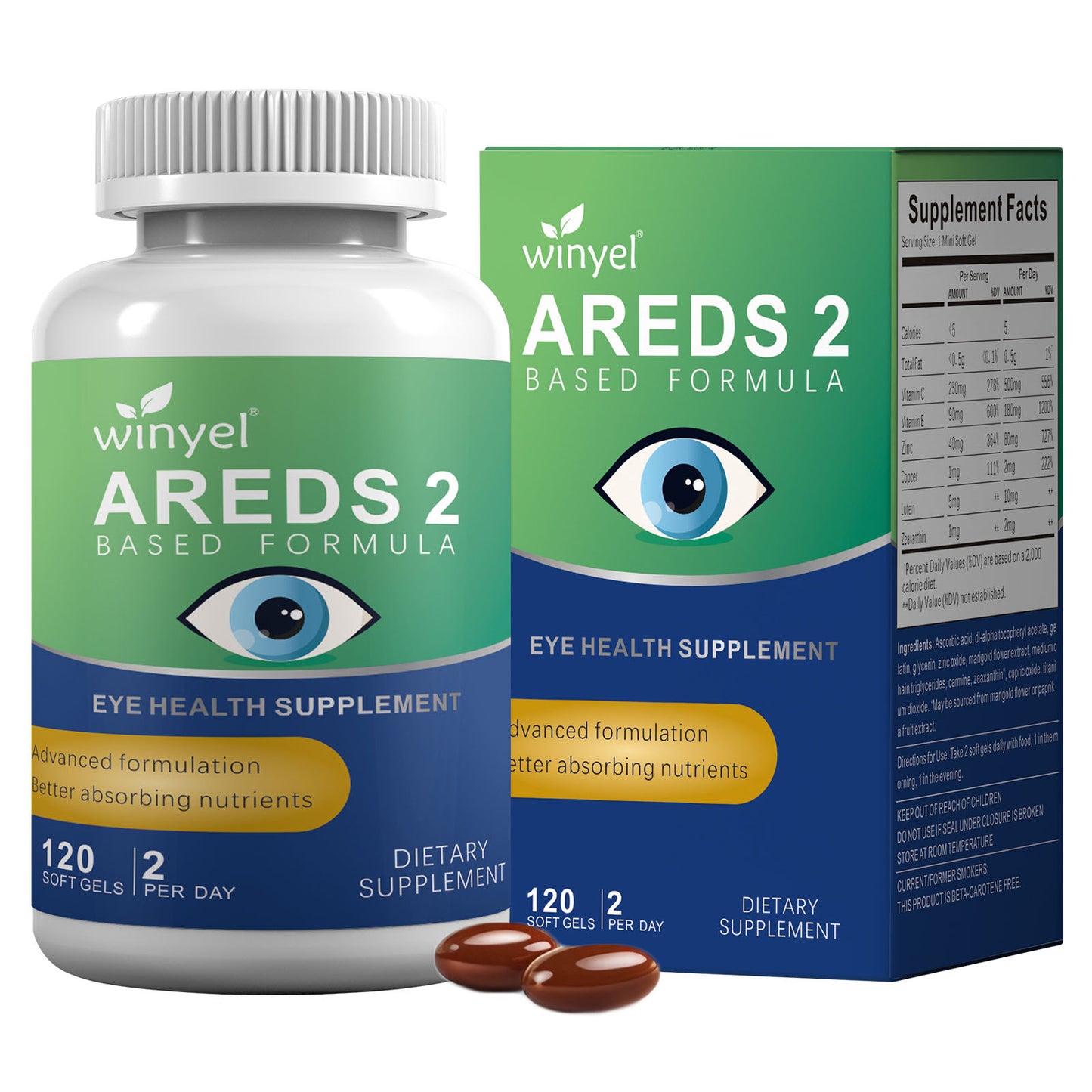 AREDS 2 Eye Vitamin Supplement with Lutein, Zeaxanthin, Zinc & Vitamins
