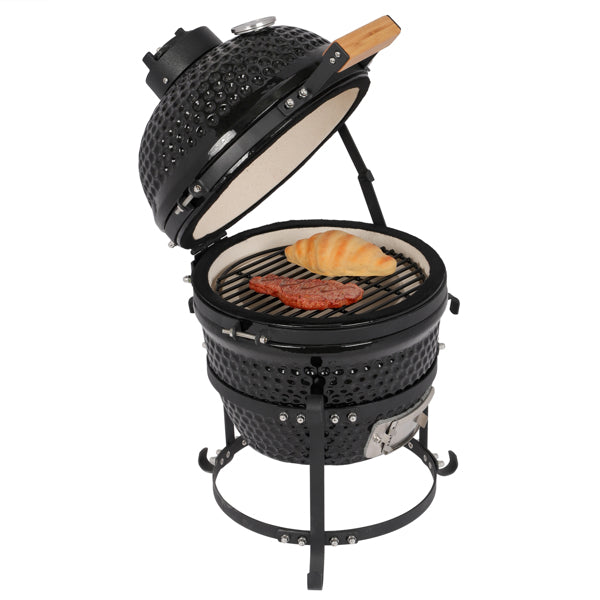 13in Round Charcoal Ceramic Grill Black for Outdoor Barbecue
