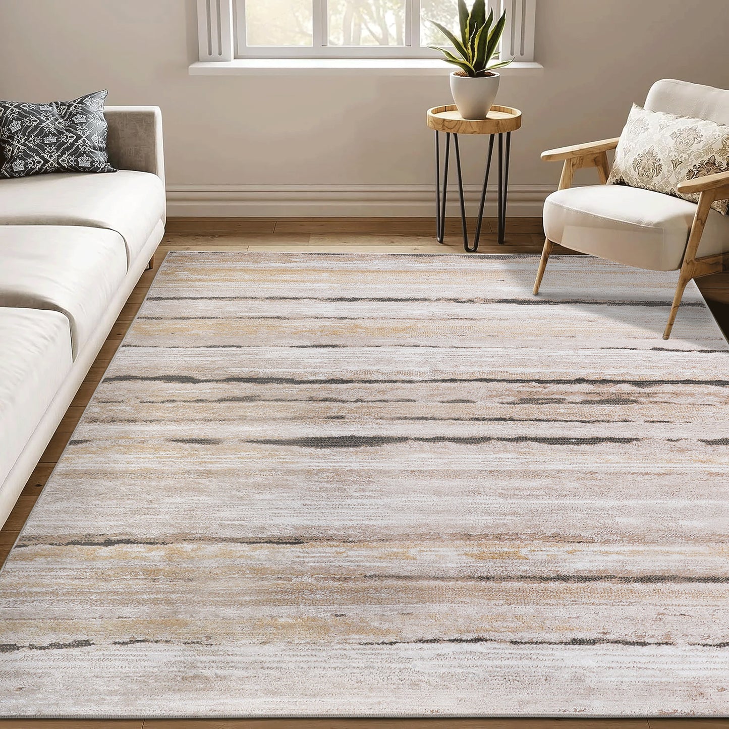 PAYAS C Ollection 5X7 Brown Striped Area Rug