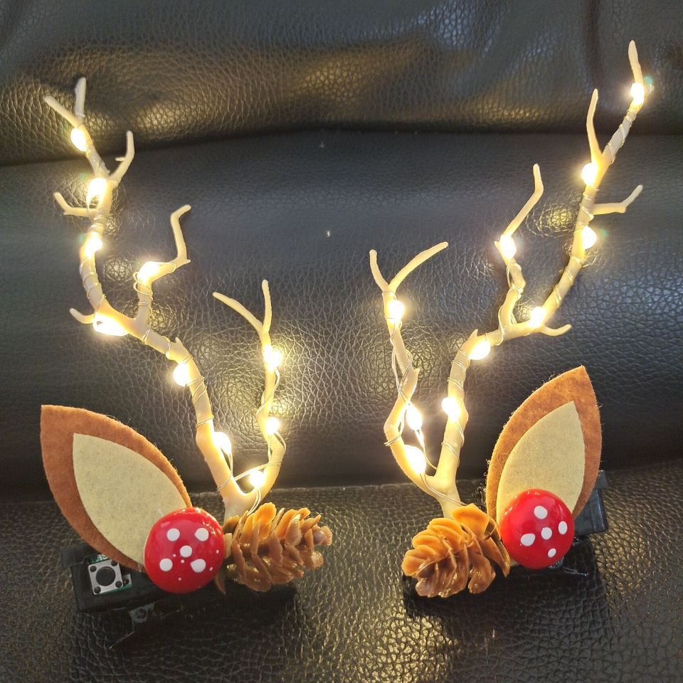 Luminous Deer Horn Hair Band Christmas Headwear - Handmade Holiday Hair Accessory