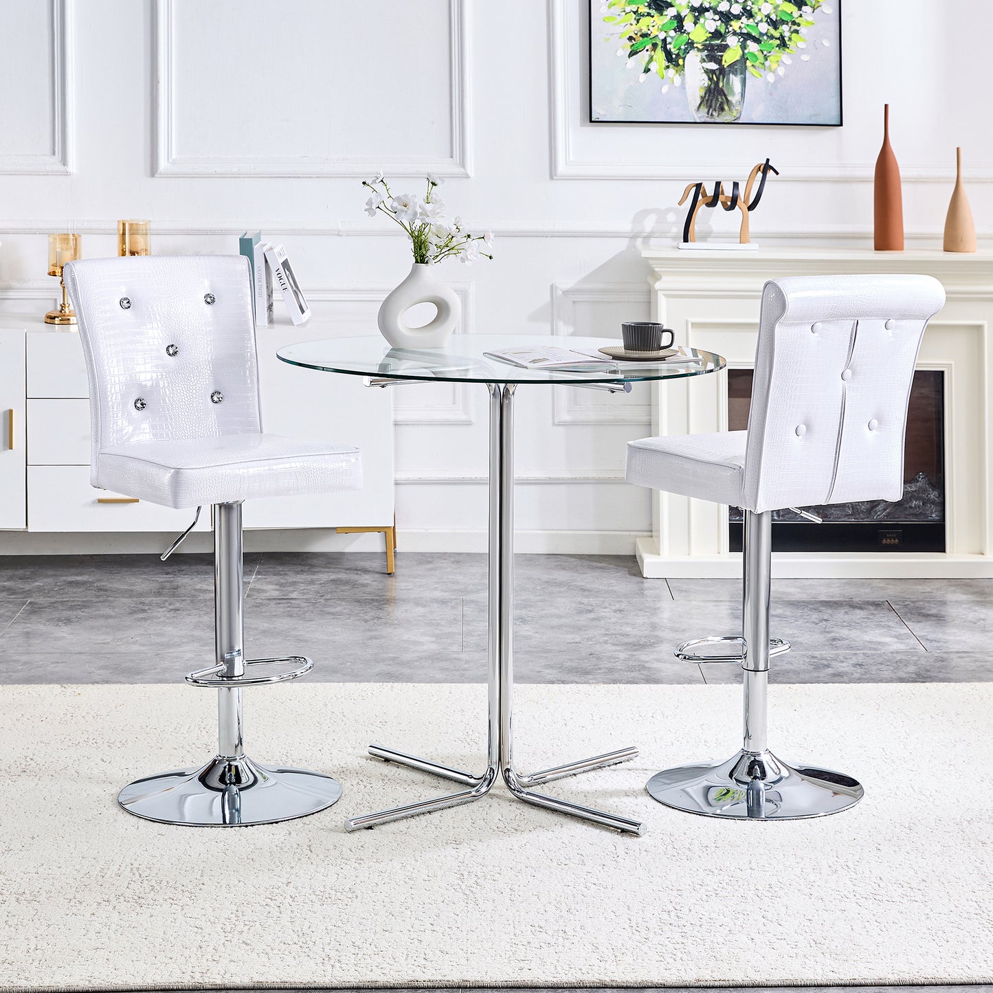 A Set Of 2 White Vintage Crocodile Leather Lift Chairs, Featuring