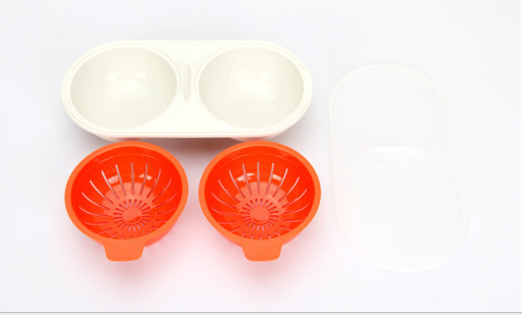 Microwave Egg Poacher Set Food Grade Cookware Double Cup Egg Boiler Kitchen Steaming Tools
