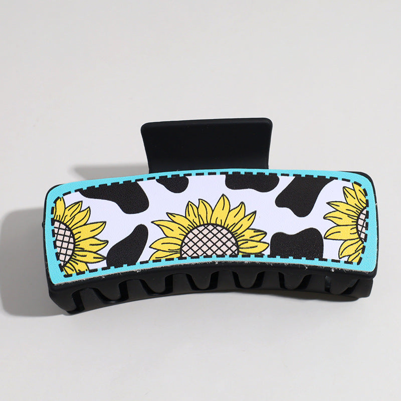 Western Denim Style Leather Hair Barrettes with Retro Printed Designs