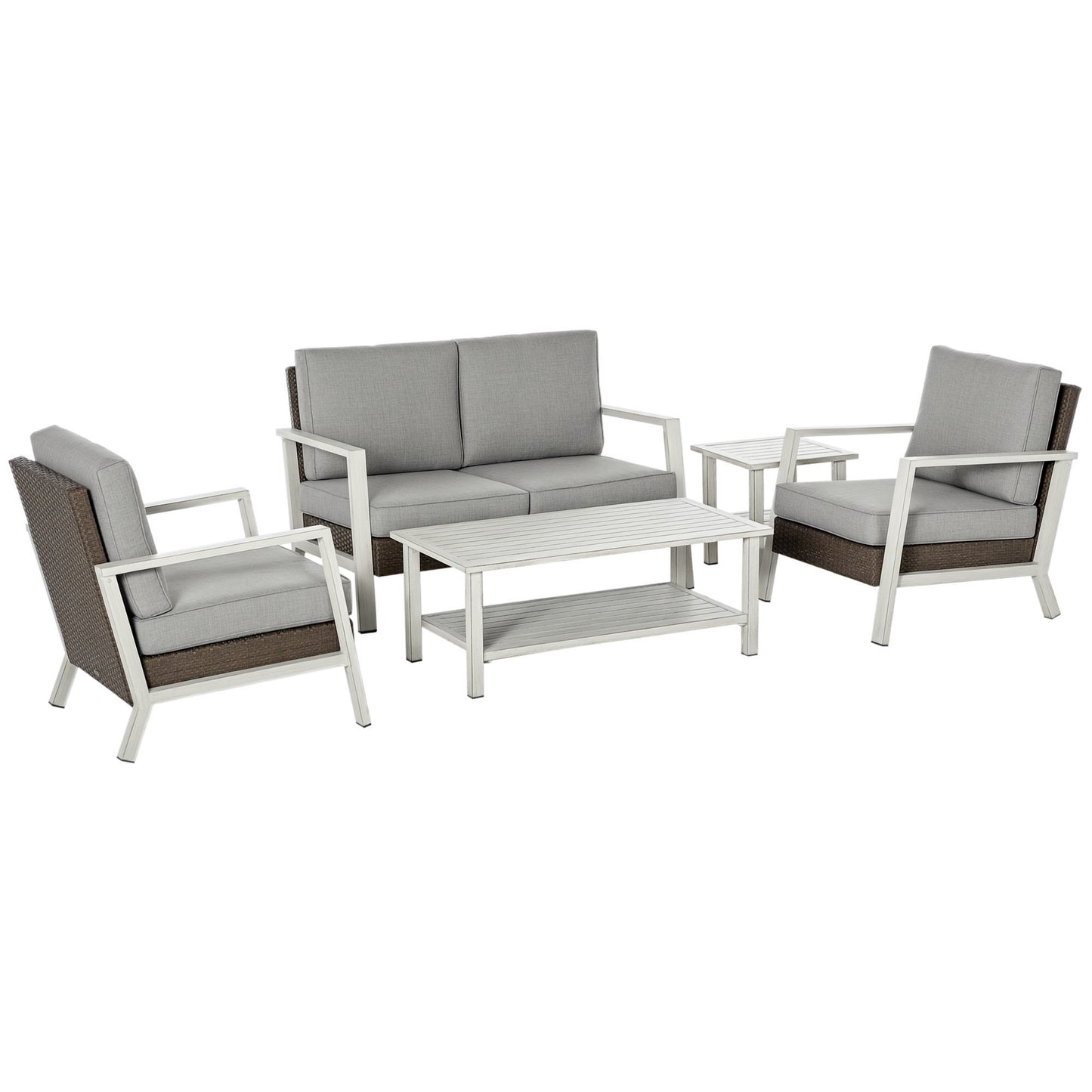 5-Piece Aluminum Outdoor Furniture Set with Cushions - Gray