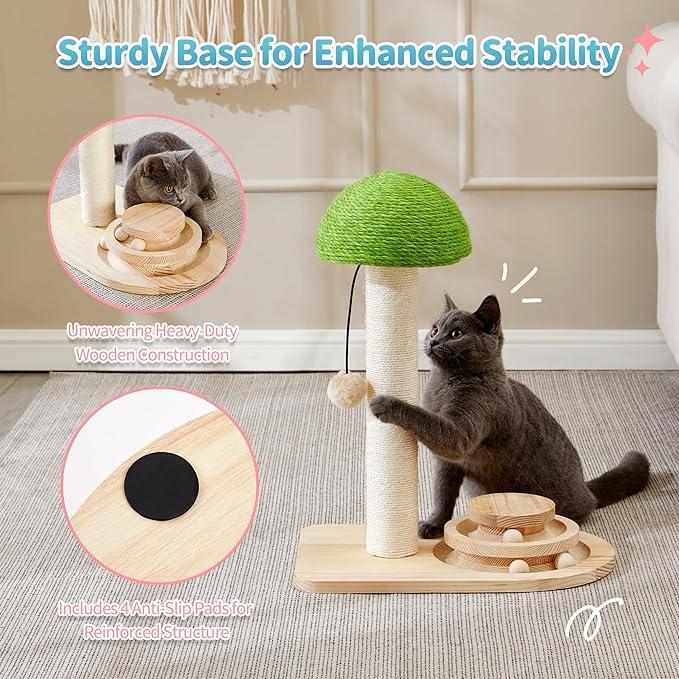 Cat Scratching Post with Sisal Rope and Interactive Track Ball - Wooden 20"
