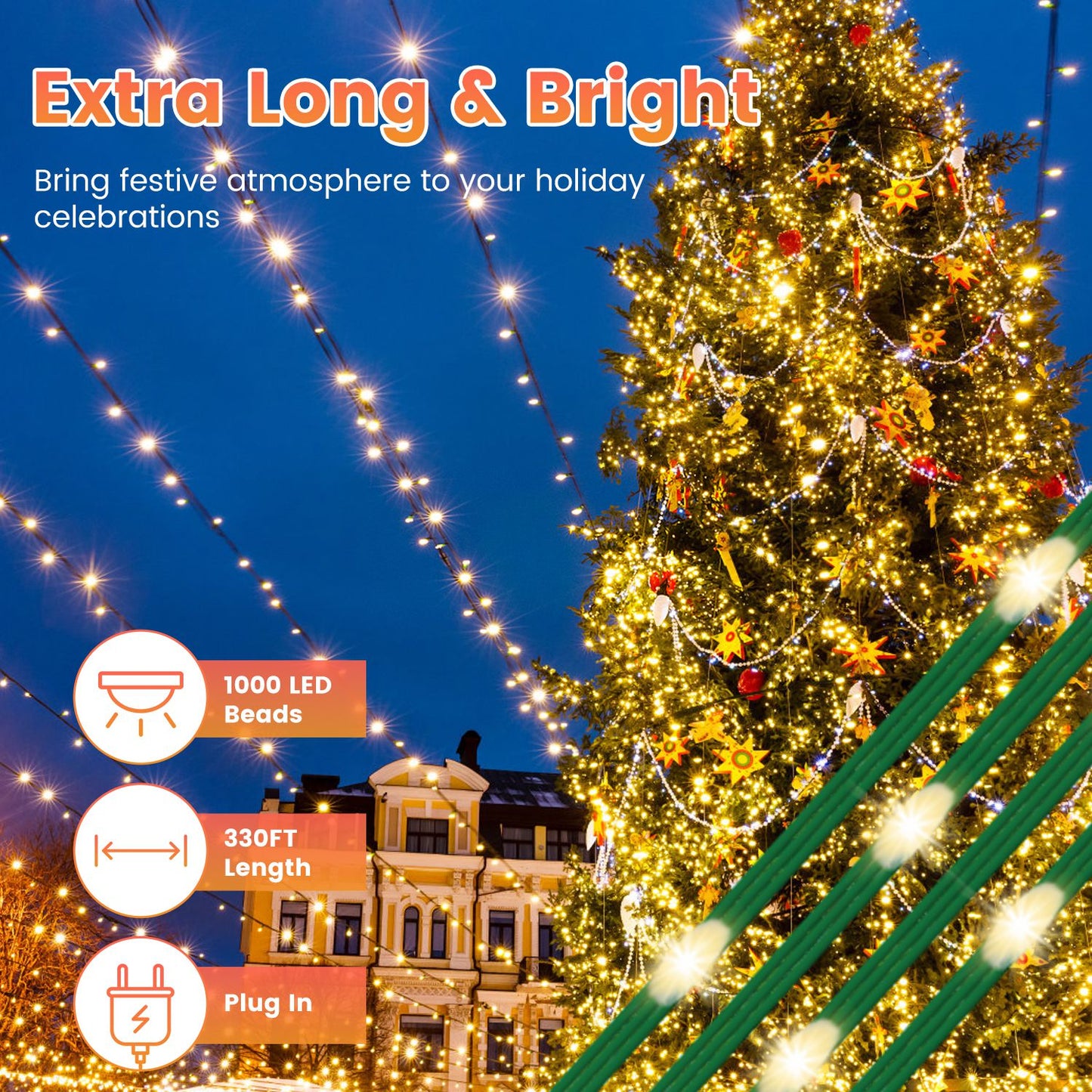 330FT Outdoor Christmas String Lights with Remote & 8 Modes