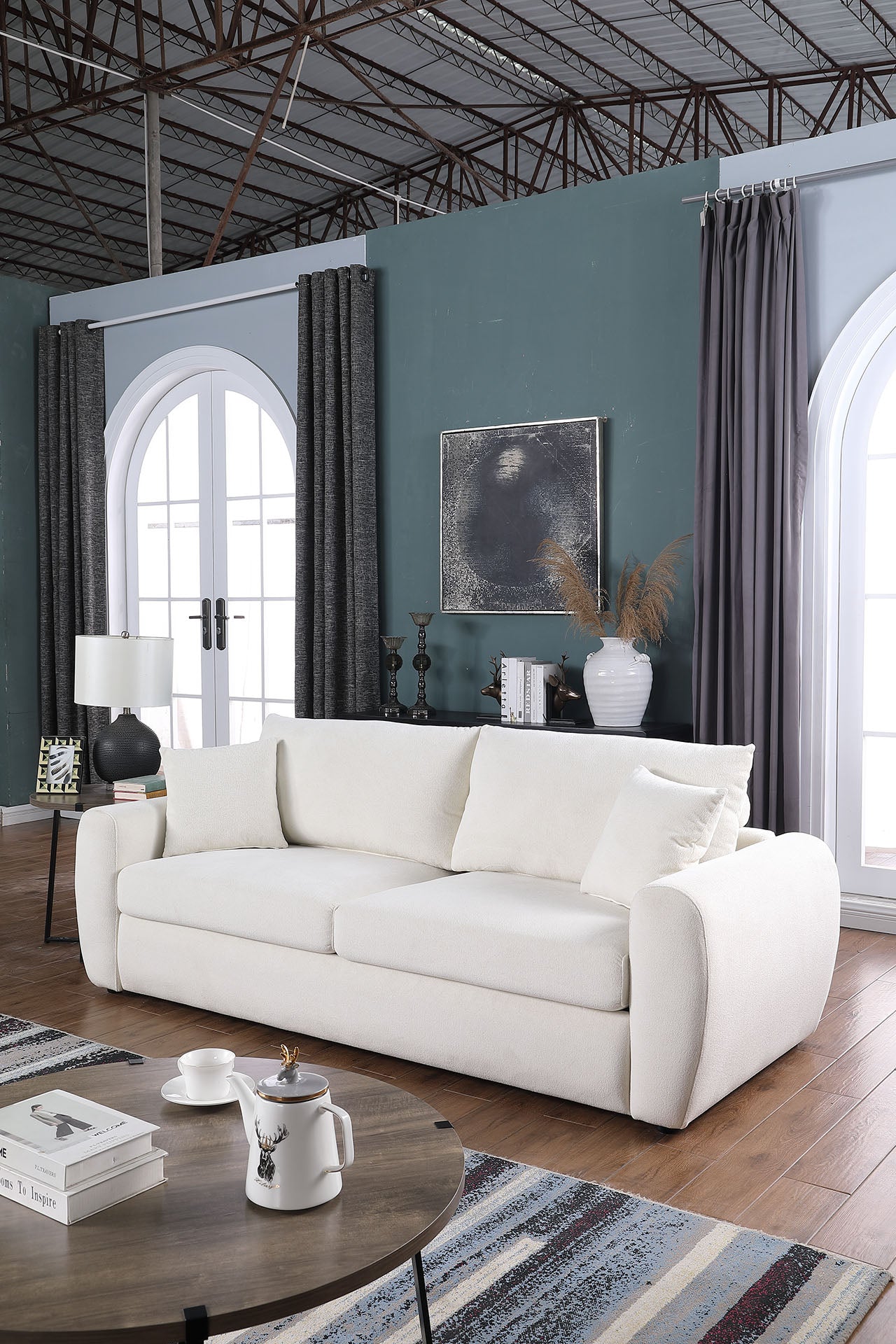 Beige Modern Minimalist 3-Seat Sofa - Comfortable Design