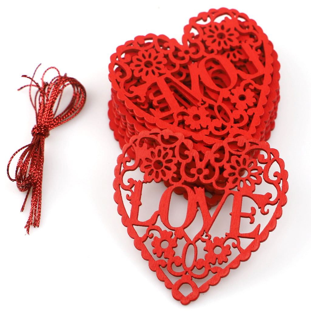 Decorative Wooden Pendant Crafts Set - Abstract Heart Shapes, 10 Pieces