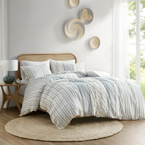 King Cotton Duvet Cover Set with Chenille - Multicolor