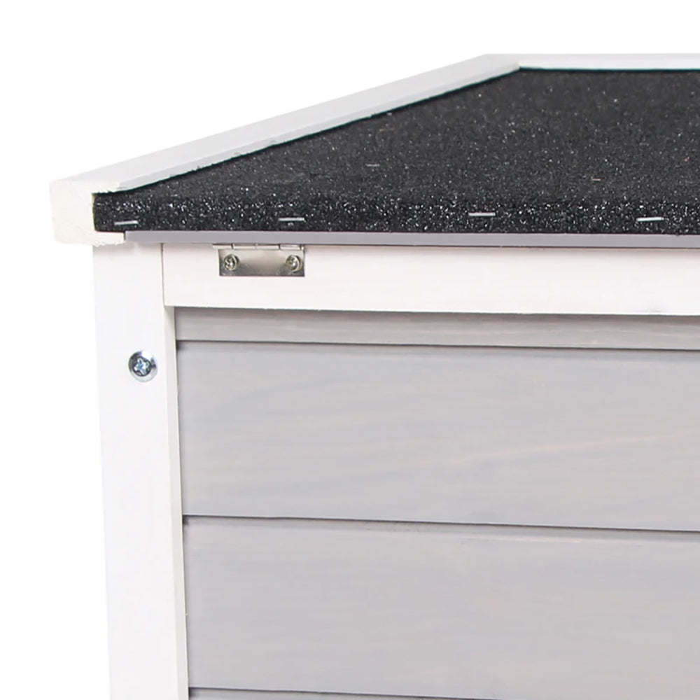 Outdoor Wooden Rabbit Hutch with Waterproof Roof & Raised Platform - Gray Pet House