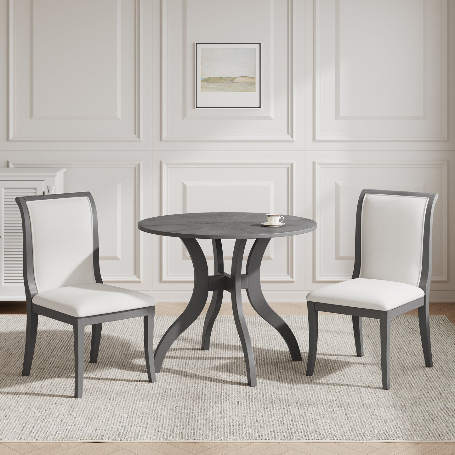 39.4-Inch Round Dining Table Set with 2 Chairs - Oak Gray Finish