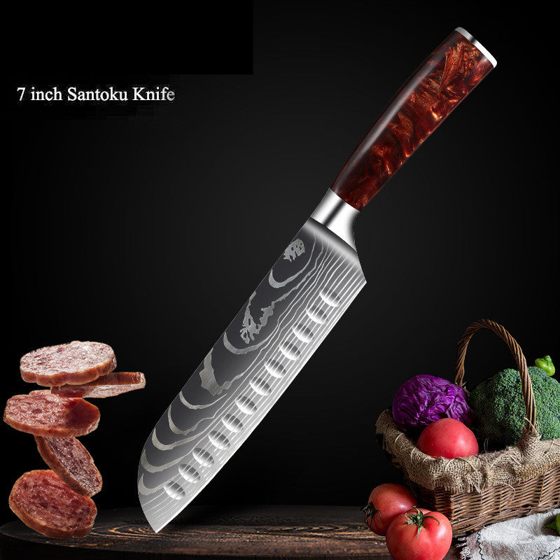 Damascus Laser Pattern Knife Set with Resin Handle - Multiple Sizes