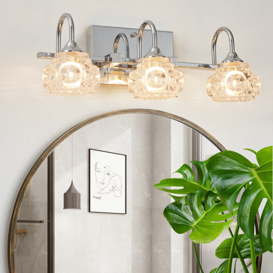 Vintage Crystal Vanity Light - 3-Light Bathroom Fixture in Nickel Finish