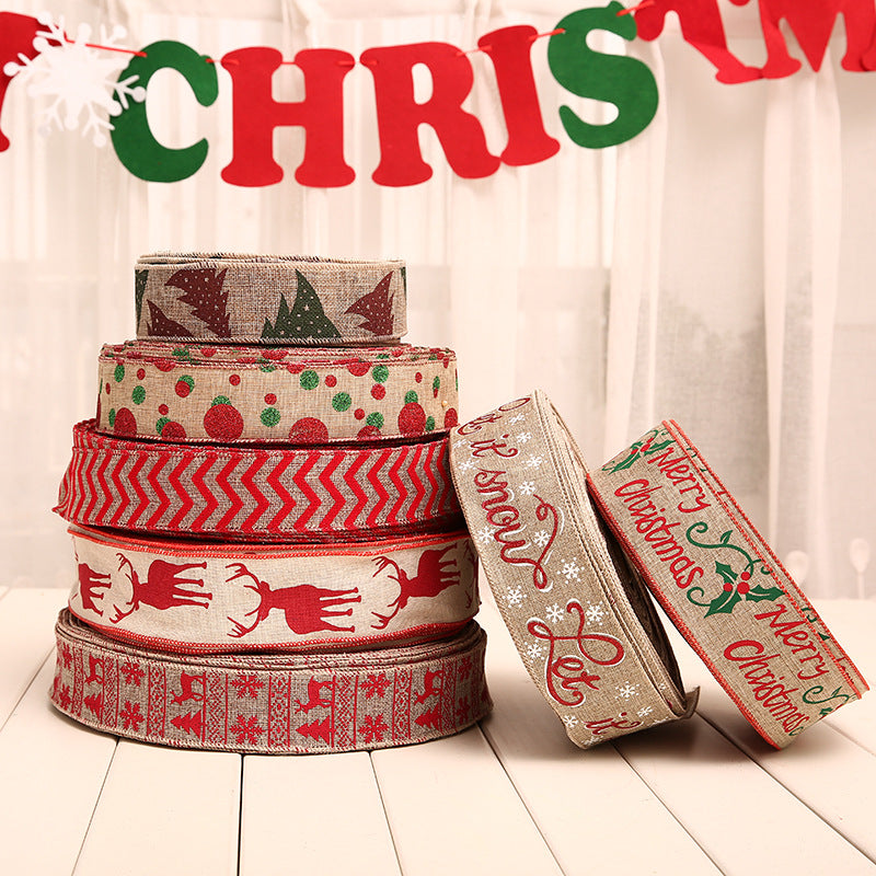 Christmas Linen Ribbon for Holiday Decorations 2M - Festive Craft Material