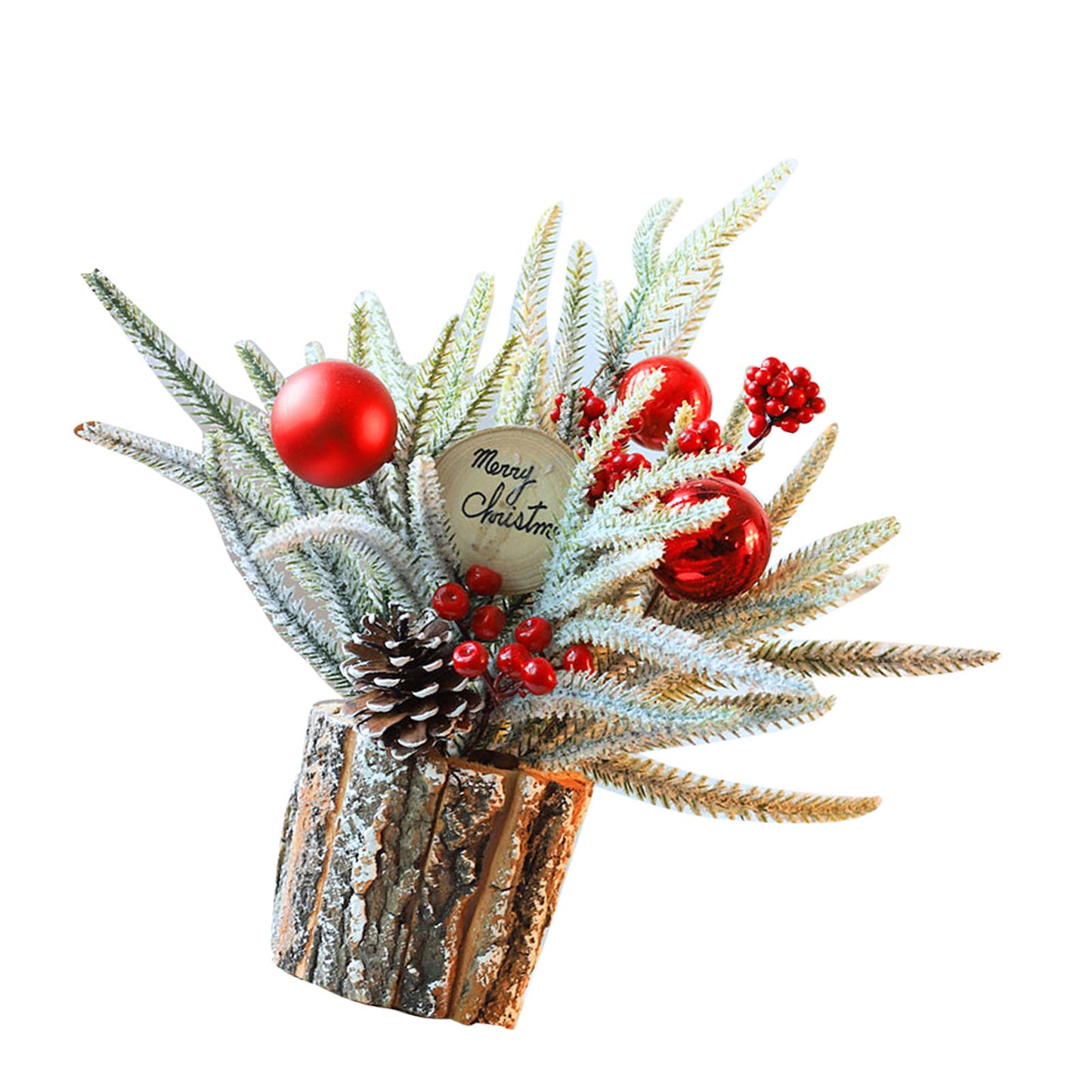 35cm Tabletop Christmas Tree with Bark Barrel Base - Holiday Decoration