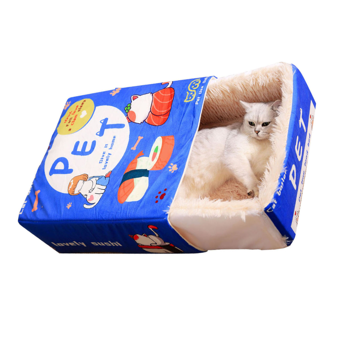 Cartoon Snack Box Cat Bed - Fully Enclosed, Soft, Multi-Season Pet Bed