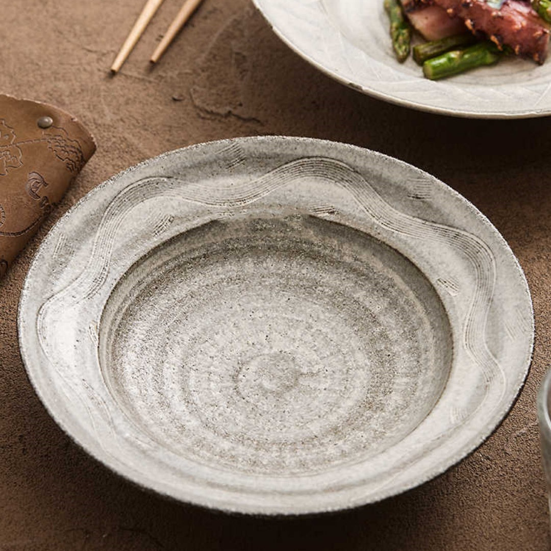 Ceramic Irregular-Shaped Serving Plate - Retro Glazed Stoneware, Kitchen Tableware